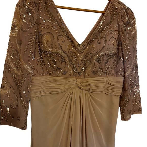 Elegant Brown Beige Gown with Sequins - Picture 2 of 4